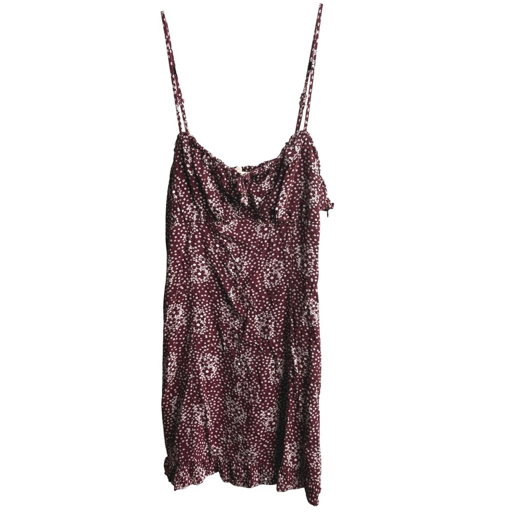LA Hearts Burgundy Ditsy Floral‎ Mini Dress M Rayon Spaghetti Strap Babydoll Y2K